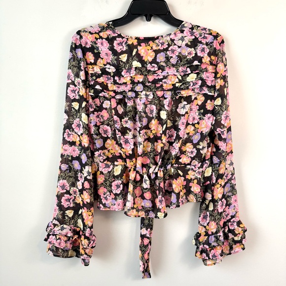 Free People Mayble Floral Tie Front Blouse Black Multi S - Picture 7 of 9